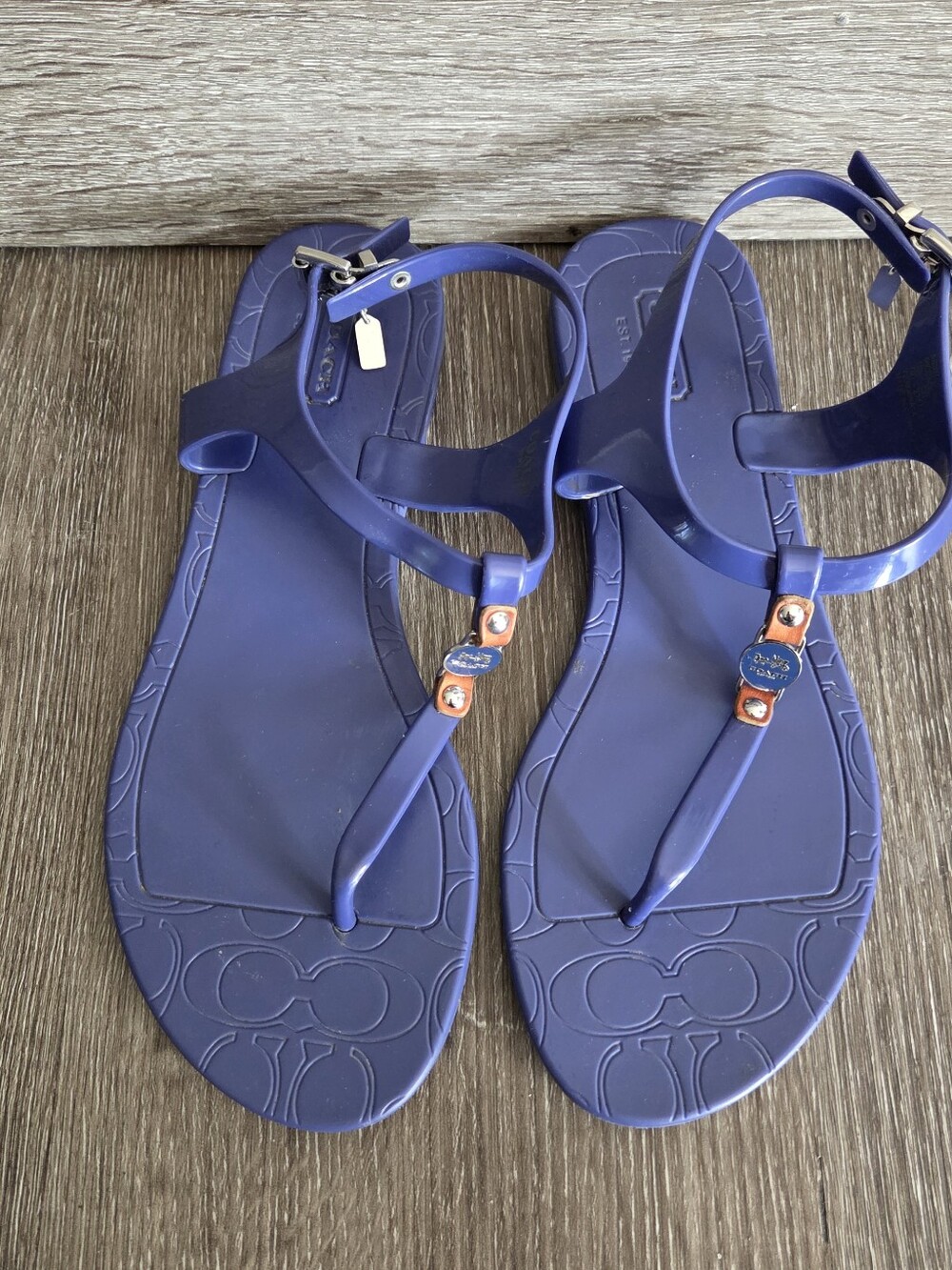 Coach Piccadilly Blue Synthetic T-strap Medallion Ankle Strap Sandal Size 7B